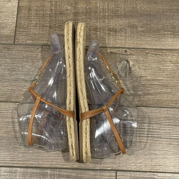 Tory Burch Brown Leather Emmy Flat Espadrilles Thong Sandals Size 8B Womens - Picture 7 of 16